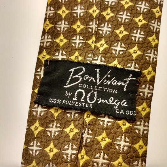 Vintage Men's NeckTie Bon Vivant Omega 60s 70s Retro Neck Tie Brown Yellow - Picture 4 of 7